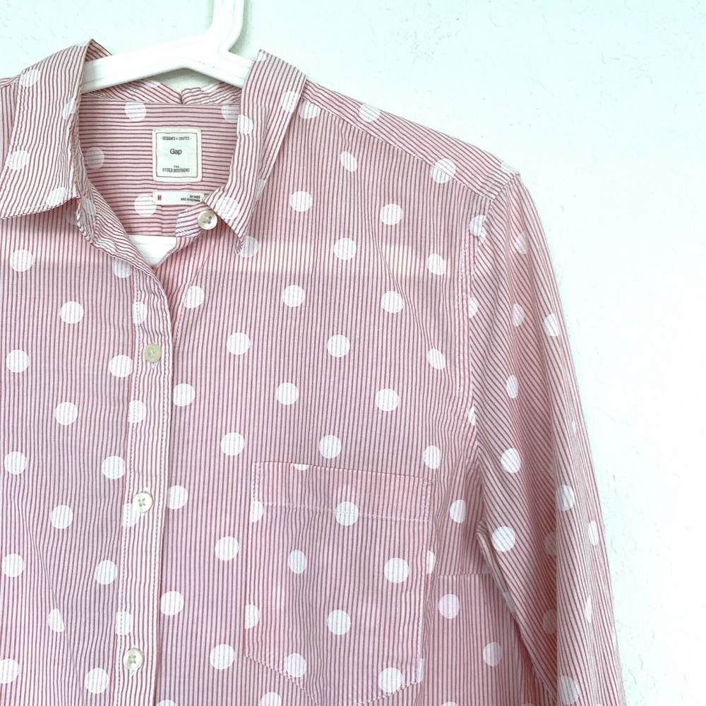 Gap Polka Dot Stripe Boyfriend Button Down Shirt - Picture 2 of 8